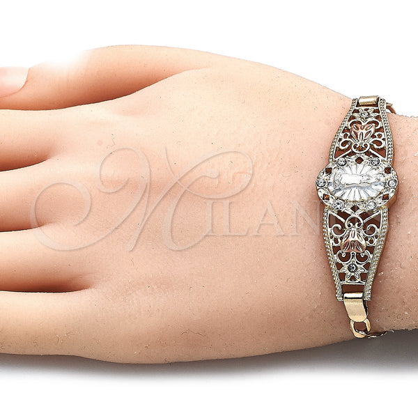 Gold Filled Bracelet — Fancy Bracelet Guadalupe and Heart Design with White — alternate product view — SKU 141540 | Oro Laminado brazalete — elegante Bracelet Guadalupe and corazón diseño with blanco — SKU 141540