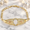 Oro Laminado Fancy Bracelet, Gold Filled Style Guadalupe and Heart Design, with White Crystal, Polished, Tricolor, 03.380.0081.08 (04 MM Thickness, 8 Inches Length)