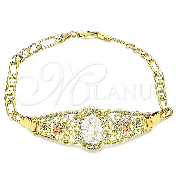 Gold Filled Bracelet — Fancy Bracelet Guadalupe and Heart Design with White — main product view — SKU 141540 | Oro Laminado brazalete — elegante Bracelet Guadalupe and corazón diseño with blanco — SKU 141540