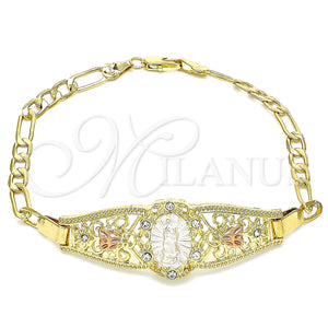 Gold Filled Bracelet — Fancy Bracelet Guadalupe and Heart Design with White — main product view — SKU 141540 | Oro Laminado brazalete — elegante Bracelet Guadalupe and corazón diseño with blanco — SKU 141540