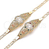 Oro Laminado Fancy Bracelet, Gold Filled Style Guadalupe and Heart Design, with White Crystal, Polished, Tricolor, 03.380.0081.08 (04 MM Thickness, 8 Inches Length)