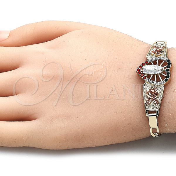 Gold Filled Bracelet — Fancy Bracelet Guadalupe and Heart Design with Multicolor — alternate product view — SKU 141543 | Oro Laminado brazalete — elegante Bracelet Guadalupe and corazón diseño with Multicolor — SKU 141543