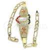Oro Laminado Fancy Bracelet, Gold Filled Style Guadalupe and Heart Design, with Multicolor Crystal, Polished, Tricolor, 03.380.0082.1.08 (04 MM Thickness, 8 Inches Length)