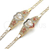Oro Laminado Fancy Bracelet, Gold Filled Style Guadalupe and Heart Design, with Multicolor Crystal, Polished, Tricolor, 03.380.0082.1.08 (04 MM Thickness, 8 Inches Length)