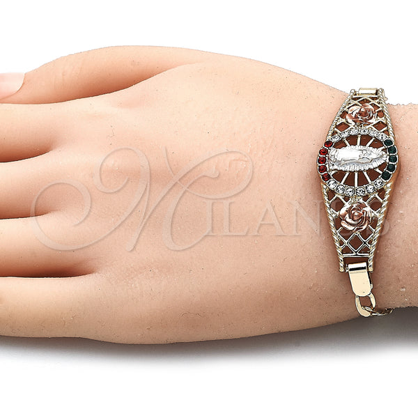 Gold Filled Bracelet — Fancy Bracelet Guadalupe and Flower Design with Multicolor — alternate product view — SKU 141545 | Oro Laminado brazalete — elegante Bracelet Guadalupe and flor diseño with Multicolor — SKU 141545