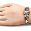Oro Laminado Fancy Bracelet, Gold Filled Style Guadalupe and Flower Design, with Multicolor Crystal, Polished, Tricolor, 03.380.0084.08 (04 MM Thickness, 8 Inches Length)
