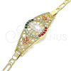 Oro Laminado Fancy Bracelet, Gold Filled Style Guadalupe and Flower Design, with Multicolor Crystal, Polished, Tricolor, 03.380.0084.08 (04 MM Thickness, 8 Inches Length)