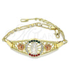 Oro Laminado Fancy Bracelet, Gold Filled Style Guadalupe and Flower Design, with Multicolor Crystal, Polished, Tricolor, 03.380.0084.08 (04 MM Thickness, 8 Inches Length)