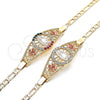 Oro Laminado Fancy Bracelet, Gold Filled Style Guadalupe and Flower Design, with Multicolor Crystal, Polished, Tricolor, 03.380.0084.08 (04 MM Thickness, 8 Inches Length)