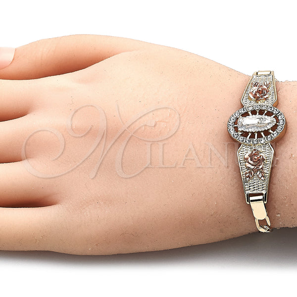 Gold Filled Bracelet — Fancy Bracelet Guadalupe and Flower Design with White — alternate product view — SKU 141547 | Oro Laminado brazalete — elegante Bracelet Guadalupe and flor diseño with blanco — SKU 141547