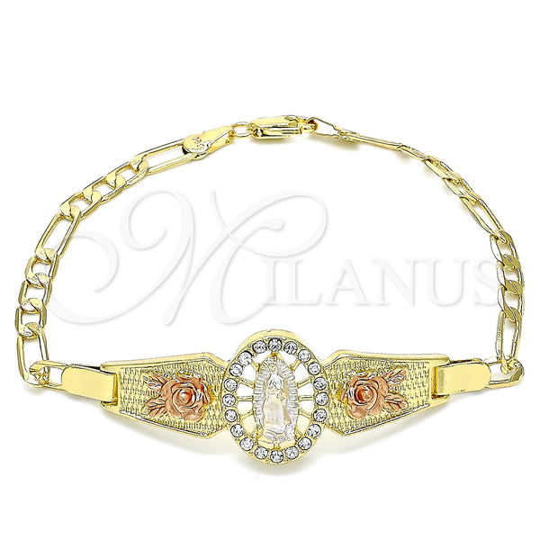 Gold Filled Bracelet — Fancy Bracelet Guadalupe and Flower Design with White — main product view — SKU 141547 | Oro Laminado brazalete — elegante Bracelet Guadalupe and flor diseño with blanco — SKU 141547