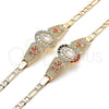 Oro Laminado Fancy Bracelet, Gold Filled Style Guadalupe and Flower Design, with White Crystal, Polished, Tricolor, 03.380.0085.08 (04 MM Thickness, 8 Inches Length)