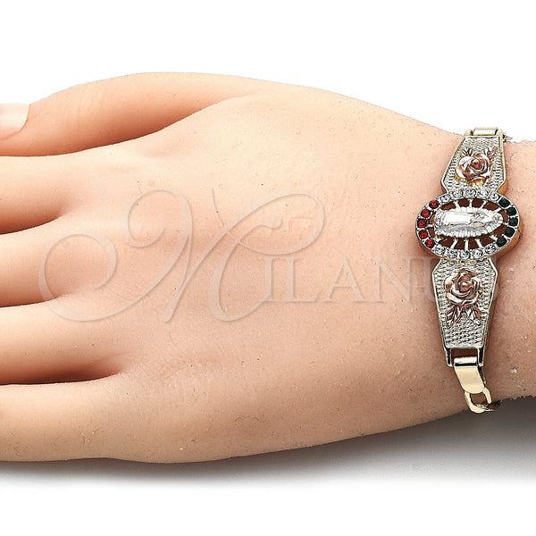 Gold Filled Bracelet — Fancy Bracelet Guadalupe and Flower Design with Multicolor — alternate product view — SKU 141548 | Oro Laminado brazalete — elegante Bracelet Guadalupe and flor diseño with Multicolor — SKU 141548