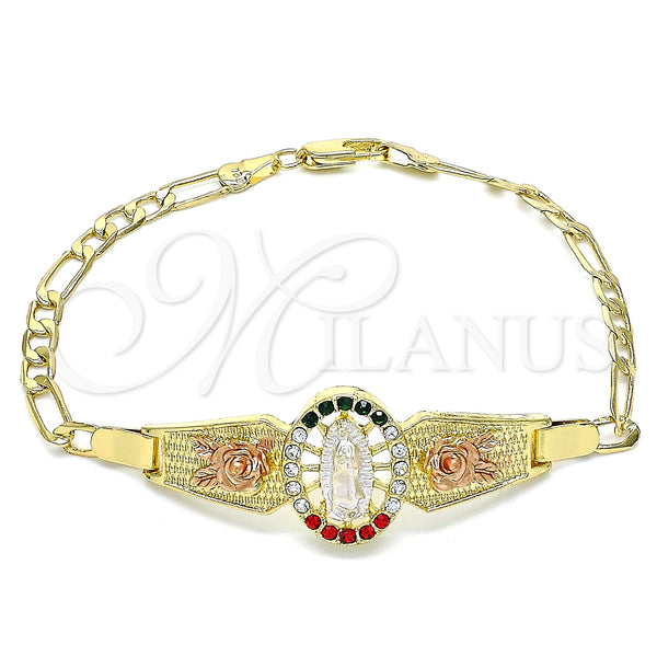Gold Filled Bracelet — Fancy Bracelet Guadalupe and Flower Design with Multicolor — main product view — SKU 141548 | Oro Laminado brazalete — elegante Bracelet Guadalupe and flor diseño with Multicolor — SKU 141548