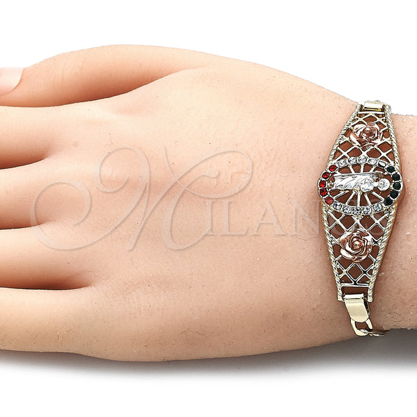 Gold Filled Bracelet — Fancy Bracelet San Judas and Flower Design with — alternate product view — SKU 141550 | Oro Laminado brazalete — elegante Bracelet San Judas and flor diseño with — SKU 141550