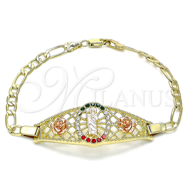 Gold Filled Bracelet — Fancy Bracelet San Judas and Flower Design with — main product view — SKU 141550 | Oro Laminado brazalete — elegante Bracelet San Judas and flor diseño with — SKU 141550
