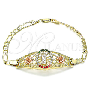 Gold Filled Bracelet — Fancy Bracelet San Judas and Flower Design with — main product view — SKU 141550 | Oro Laminado brazalete — elegante Bracelet San Judas and flor diseño with — SKU 141550