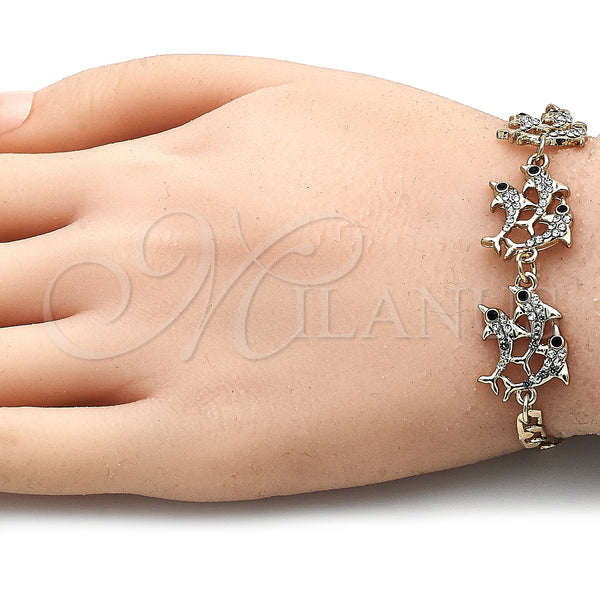 Gold Filled Bracelet — Fancy Bracelet Dolphin Design with White and Black — alternate product view — SKU 141551 | Oro Laminado brazalete — elegante Bracelet Dolphin diseño with blanco and negro — SKU 141551