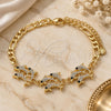 Oro Laminado Fancy Bracelet, Gold Filled Style Dolphin Design, with White and Black Crystal, Polished, Golden Finish, 03.380.0088.08 (04 MM Thickness, 8 Inches Length)