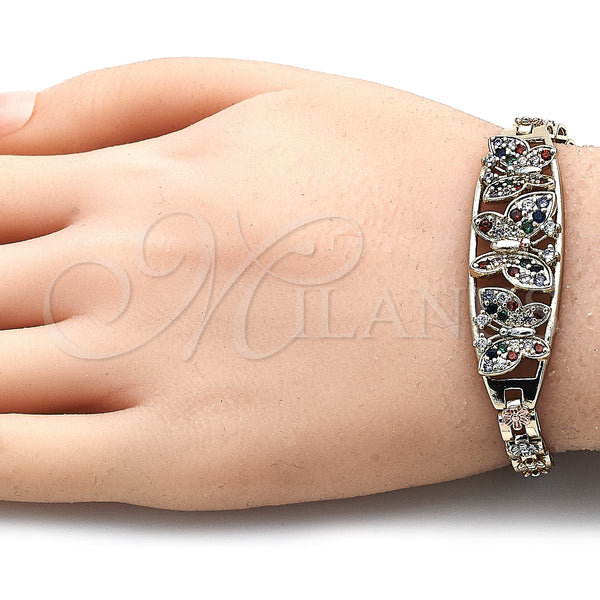 Gold Filled Bracelet — Fancy Bracelet Butterfly and Flower Design with Multicolor — alternate product view — SKU 141552 | Oro Laminado brazalete — elegante Bracelet Butterfly and flor diseño with Multicolor — SKU 141552