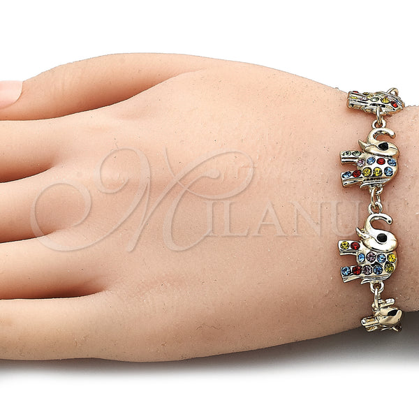 Gold Filled Bracelet — Fancy Bracelet Elephant Design with Multicolor Crystal Polished — alternate product view — SKU 141553 | Oro Laminado brazalete — elegante Bracelet Elephant diseño with Multicolor cristal pulido — SKU 141553