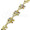 Oro Laminado Fancy Bracelet, Gold Filled Style Elephant Design, with Multicolor Crystal, Polished, Golden Finish, 03.380.0090.07 (09 MM Thickness, 7 Inches Length)