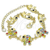Oro Laminado Fancy Bracelet, Gold Filled Style Elephant Design, with Multicolor Crystal, Polished, Golden Finish, 03.380.0090.07 (09 MM Thickness, 7 Inches Length)