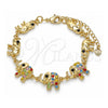 Oro Laminado Fancy Bracelet, Gold Filled Style Elephant Design, with Multicolor Crystal, Polished, Golden Finish, 03.380.0090.07 (09 MM Thickness, 7 Inches Length)
