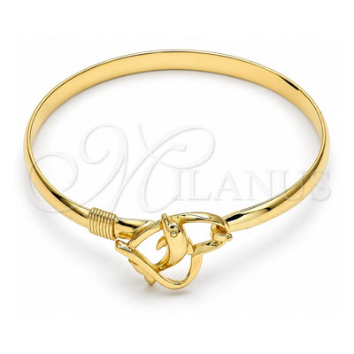 Oro Laminado Individual Bangle, Gold Filled Style Dolphin and Heart Design, Polished, Golden Finish, 07.192.0024.04 (05 MM Thickness, Size 4 (2.25 Diameter))