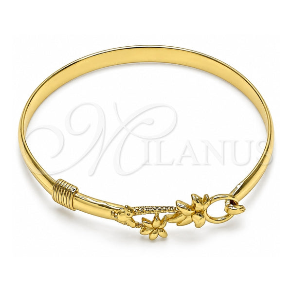 Oro Laminado Individual Bangle, Gold Filled Style Tree and Bird Design, Polished, Golden Finish, 07.192.0038.04 (05 MM Thickness, Size 4 (2.25 Diameter))