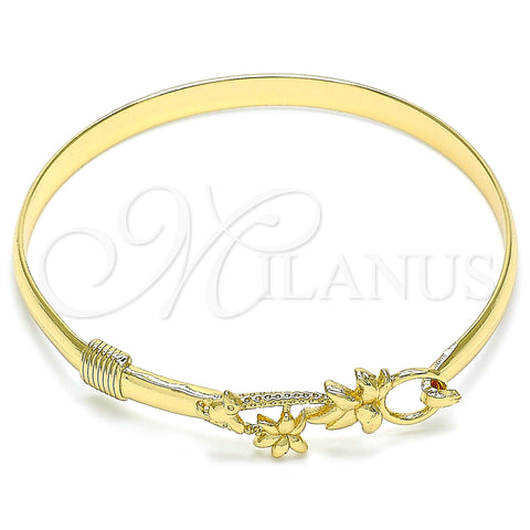 Oro Laminado Individual Bangle, Gold Filled Style Tree and Bird Design, Polished, Golden Finish, 07.192.0038.04 (05 MM Thickness, Size 4 (2.25 Diameter))