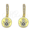 Oro Laminado Huggie Hoop, Gold Filled Style Hand of God Design, with Blue Topaz and White Micro Pave, Polished, Golden Finish, 02.381.0027.15