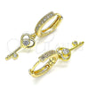 Oro Laminado Huggie Hoop, Gold Filled Style key and Heart Design, with White Cubic Zirconia and White Micro Pave, Polished, Golden Finish, 02.368.0003.15