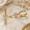 Oro Laminado Huggie Hoop, Gold Filled Style key and Heart Design, with White Cubic Zirconia and White Micro Pave, Polished, Golden Finish, 02.368.0003.15
