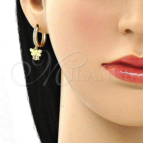 Gold Filled Hoop Earrings — Huggie Hoop Bee Design with White Cubic Zirconia — alternate product view — SKU 141597 | Oro Laminado aretes de aro — Huggie Hoop Bee diseño with blanco Cubic Zirconia — SKU 141597