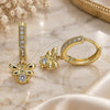 Oro Laminado Huggie Hoop, Gold Filled Style Bee Design, with White Cubic Zirconia and White Micro Pave, Polished, Golden Finish, 02.368.0005.15