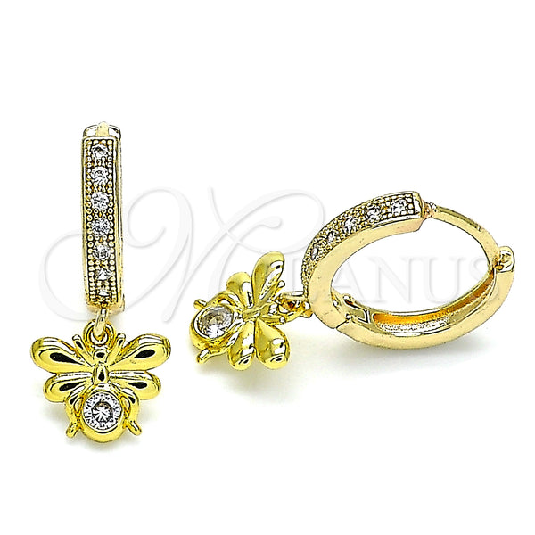 Gold Filled Hoop Earrings — Huggie Hoop Bee Design with White Cubic Zirconia — main product view — SKU 141597 | Oro Laminado aretes de aro — Huggie Hoop Bee diseño with blanco Cubic Zirconia — SKU 141597