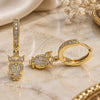 Oro Laminado Huggie Hoop, Gold Filled Style Owl Design, with White Micro Pave, Polished, Golden Finish, 02.368.0007.15