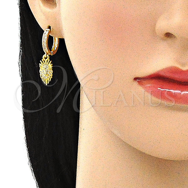 Gold Filled Hoop Earrings — Huggie Hoop Lion Design with White Micro Pave — alternate product view — SKU 141600 | Oro Laminado aretes de aro — Huggie Hoop Lion diseño with blanco Micro Pave — SKU 141600