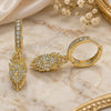 Oro Laminado Huggie Hoop, Gold Filled Style Lion Design, with White Micro Pave, Polished, Golden Finish, 02.368.0008.15