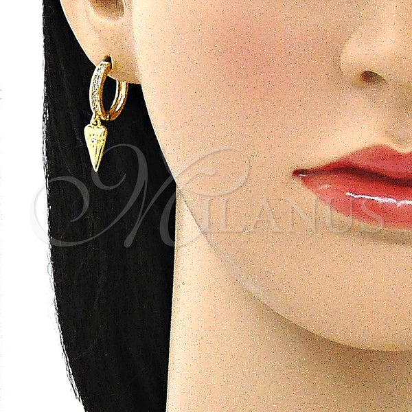 Gold Filled Hoop Earrings — Huggie Hoop Heart and Evil Eye Design with — alternate product view — SKU 141603 | Oro Laminado aretes de aro — Huggie Hoop corazón and Evil Eye diseño with — SKU 141603