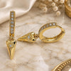 Oro Laminado Huggie Hoop, Gold Filled Style Heart and Evil Eye Design, with White Micro Pave, Polished, Golden Finish, 02.368.0011.15