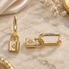 Oro Laminado Huggie Hoop, Gold Filled Style Lock and Sun Design, with White Micro Pave, Polished, Golden Finish, 02.368.0016.10