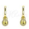 Oro Laminado Huggie Hoop, Gold Filled Style Lock Design, with White Micro Pave, Polished, Golden Finish, 02.368.0020.10
