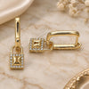 Oro Laminado Huggie Hoop, Gold Filled Style Lock Design, with White Micro Pave, Polished, Golden Finish, 02.368.0023.10