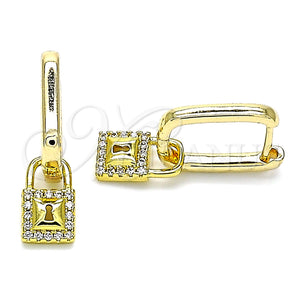 Gold Filled Hoop Earrings — Huggie Hoop Lock Design with White Micro Pave — main product view — SKU 141615 | Oro Laminado aretes de aro — Huggie Hoop Lock diseño with blanco Micro Pave — SKU 141615
