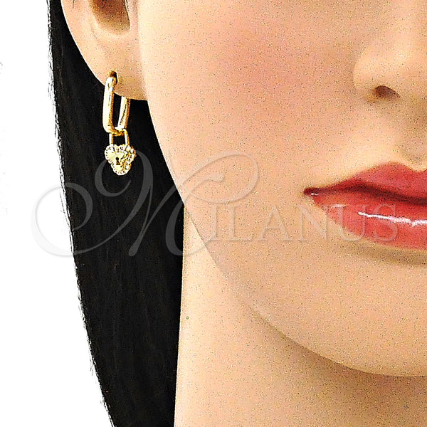 Gold Filled Hoop Earrings — Huggie Hoop Lock Design with White Micro Pave — alternate product view — SKU 141616 | Oro Laminado aretes de aro — Huggie Hoop Lock diseño with blanco Micro Pave — SKU 141616