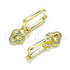 Oro Laminado Huggie Hoop, Gold Filled Style Lock Design, with White Micro Pave, Polished, Golden Finish, 02.368.0024.10