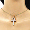 Oro Laminado Religious Pendant, Gold Filled Style Cross Design, with White Cubic Zirconia, Polished, Golden Finish, 05.210.0003