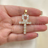 Oro Laminado Religious Pendant, Gold Filled Style Cross Design, with White Cubic Zirconia, Polished, Golden Finish, 05.210.0003